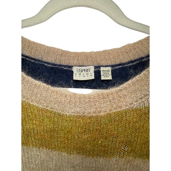 Vintage 90s Y2K Esprit Mohair Blend Striped Sweater Knit Boat Neck Size L/XL - Picture 3 of 4